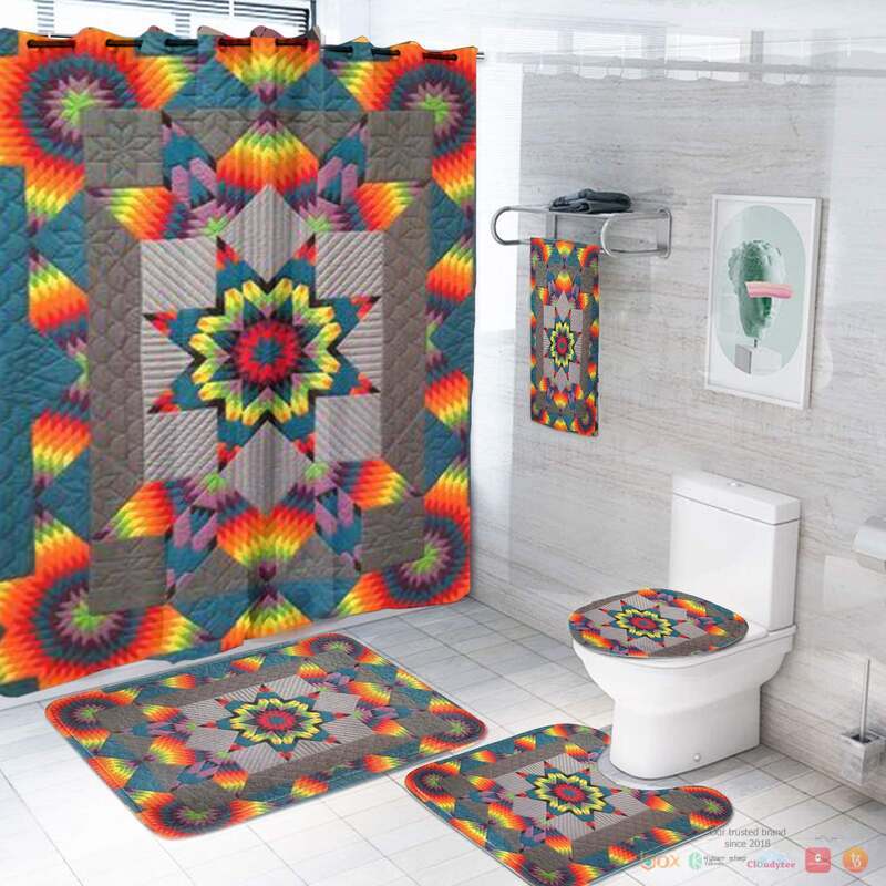 NEW Rainbow Sunburst Pattern Native American Shower Curtain Set 2