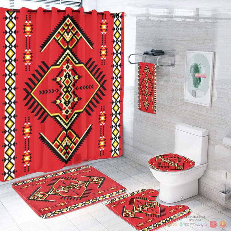 NEW Red Simple Pattern Native American Shower Curtain Set 2