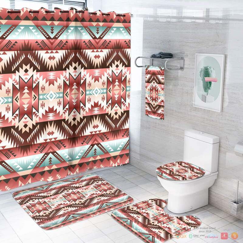 NEW Red Vector Native American Shower Curtain Set 3