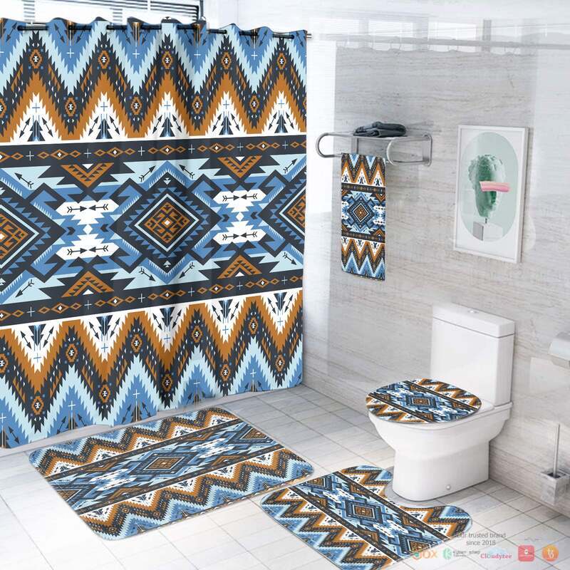 NEW Retro Colors Tribal Seamless Native American Shower Curtain Set 3