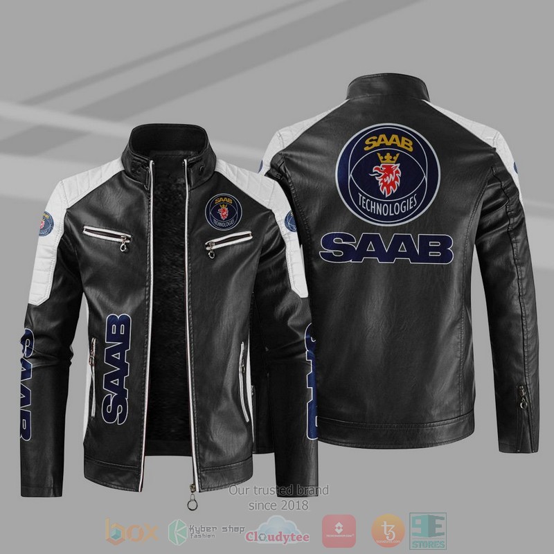 BEST Saab Automobile Block PU Leather Jacket 10