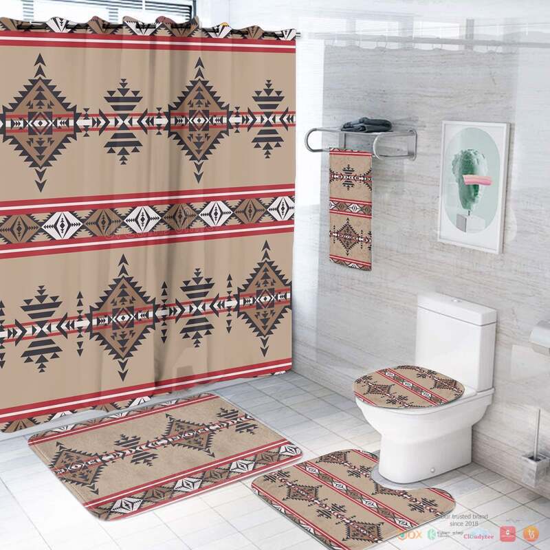 NEW Seamless Brown Pattern Native American Shower Curtain Set 3