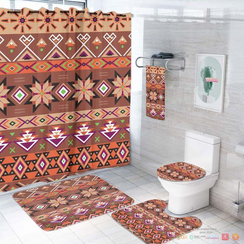 NEW Seamless Light Brown Pattern Native American Shower Curtain Set 2