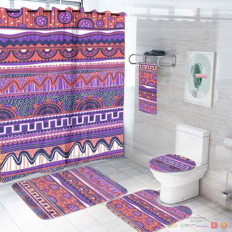 NEW Seamless Purple Pattern Native American Shower Curtain Set 2