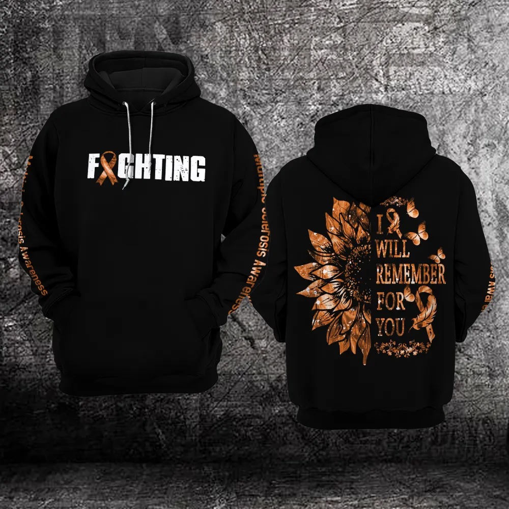 BEST Sunflower Fighting I will remember for you Multiple Sclerosis Awareness all over print 3D hoodie 2