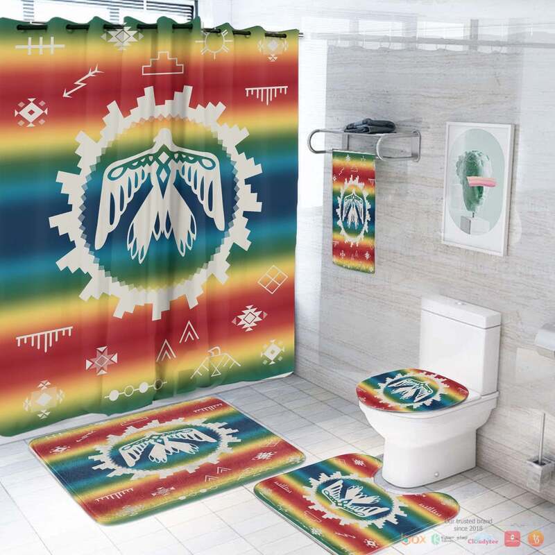 NEW Thunderbird Rainbow Native American Shower Curtain Set 2