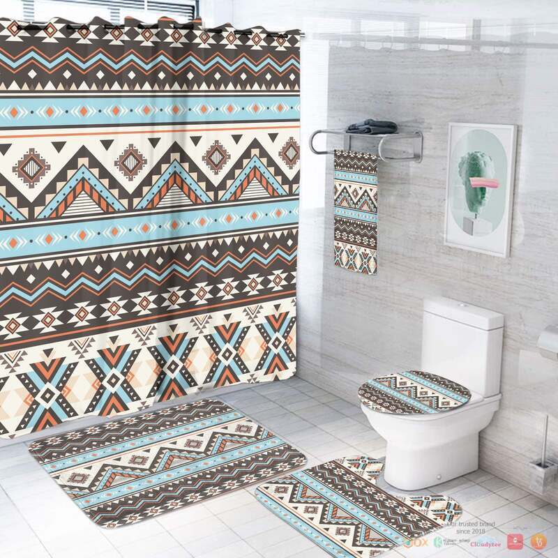 NEW Tribal Striped Native American Shower Curtain Set 2