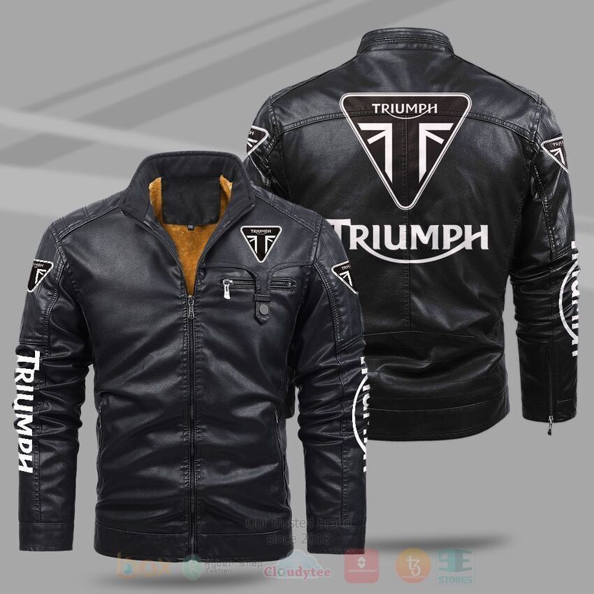 TOP Triumph Motorcycles Fleece 2D Leather Pu Jacket 9