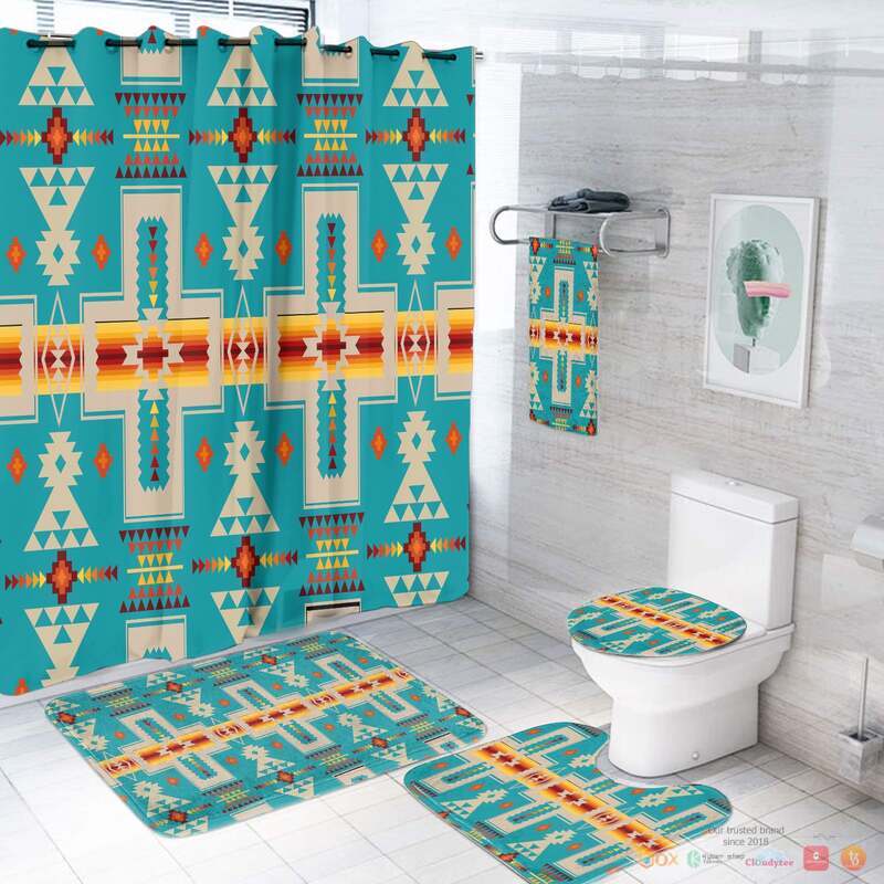 NEW Turquoise Tribe Design Native American Shower Curtain Set 3