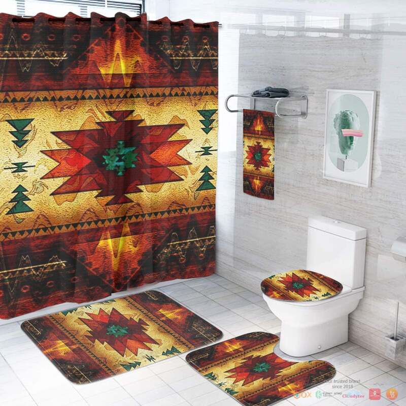 NEW United Tribes Brown Design Native American Shower Curtain Set 2
