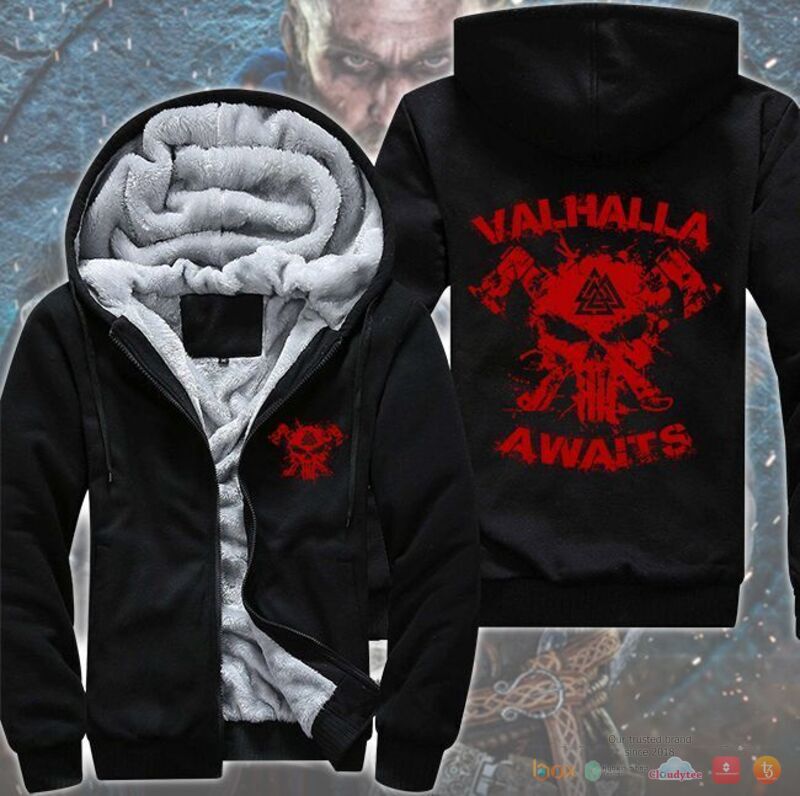 HOT Valhalla Awaits Skull Viking Fleece Hoodie 8