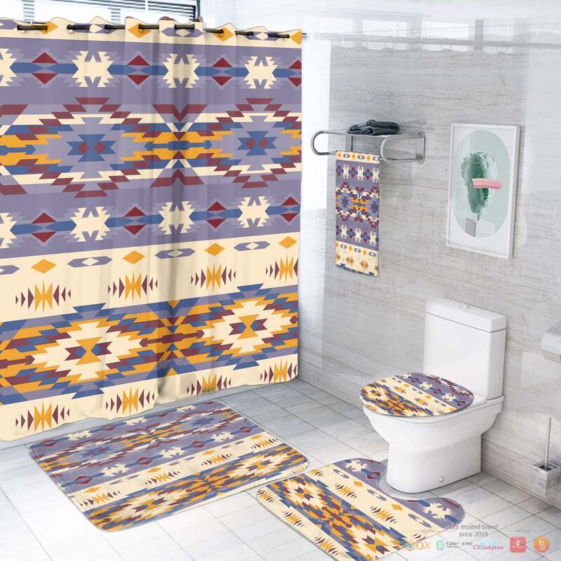 NEW White Light Purple Pattern Native American Shower Curtain Set 2