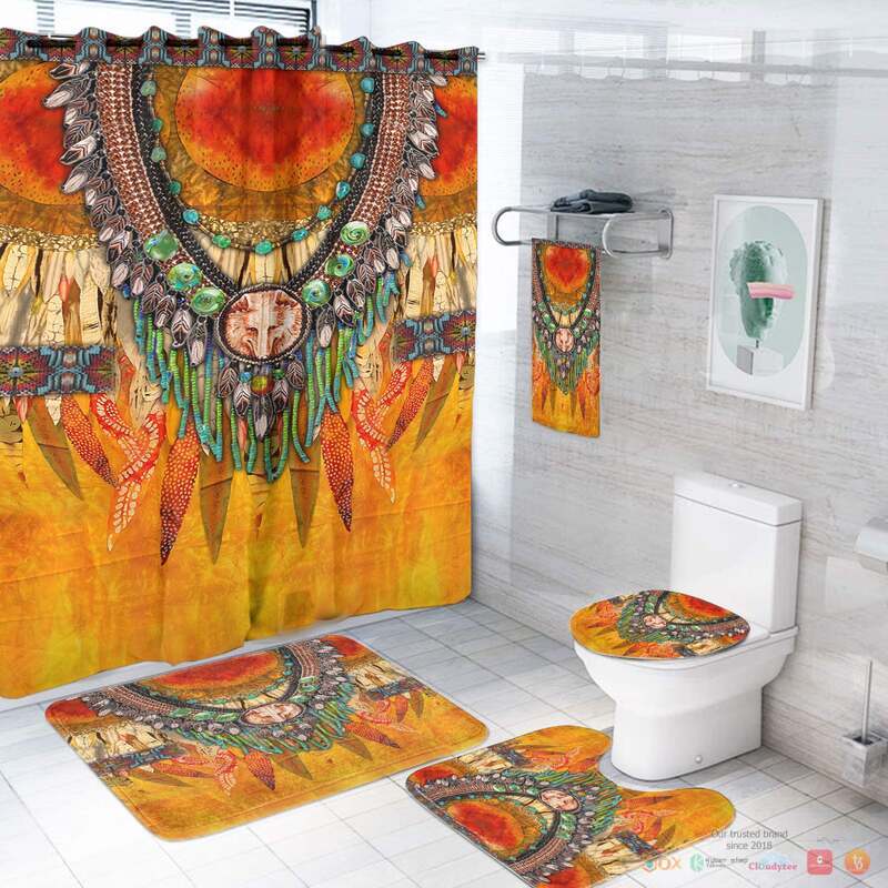 NEW Wolf Necklace Pattern Native American Shower Curtain Set 3