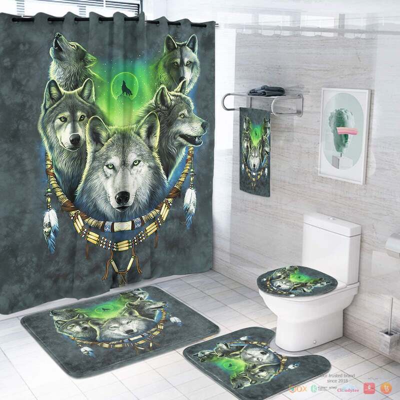 NEW Wolf Pack Moon Light Native American Shower Curtain Set 3
