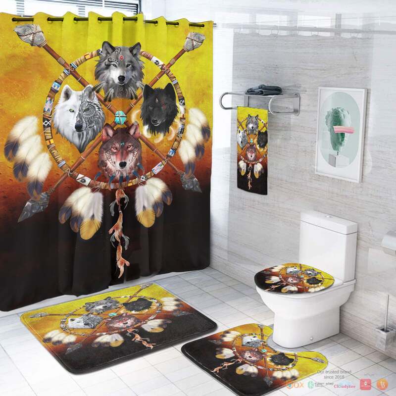 NEW Wolf and Dream Catcher Native American Shower Curtain Set 3
