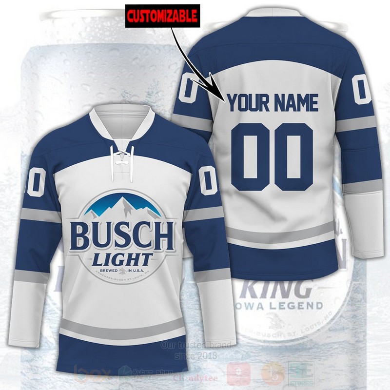 TOP Busch Light Personalized White Hockey Jersey T-Shirt 3