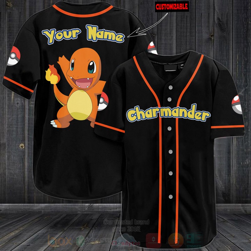 TOP Charmander Pokemon Custom Name Baseball-Shirt 2