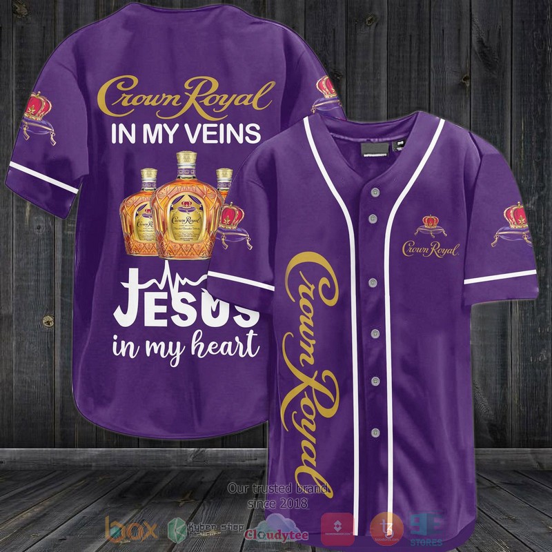 NEW Crown Royal in my veins Jesus in my heart dark purple Baseball shirt 2