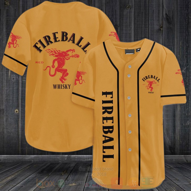 TOP Fireball Cinnamon Whisky Yellow Baseball-Shirt 3