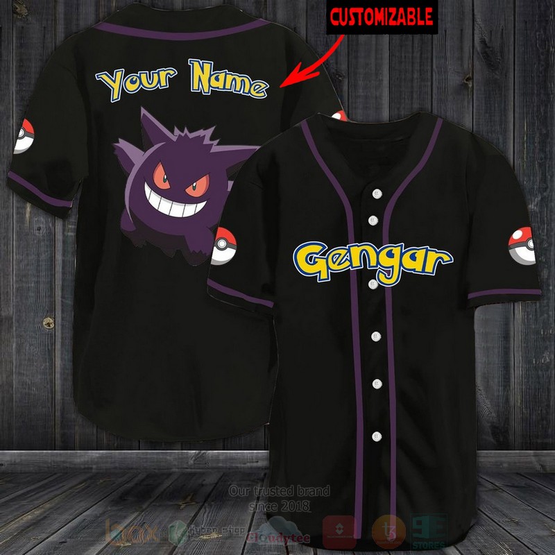 TOP Gengar Pokemon Custom Name Baseball-Shirt 3