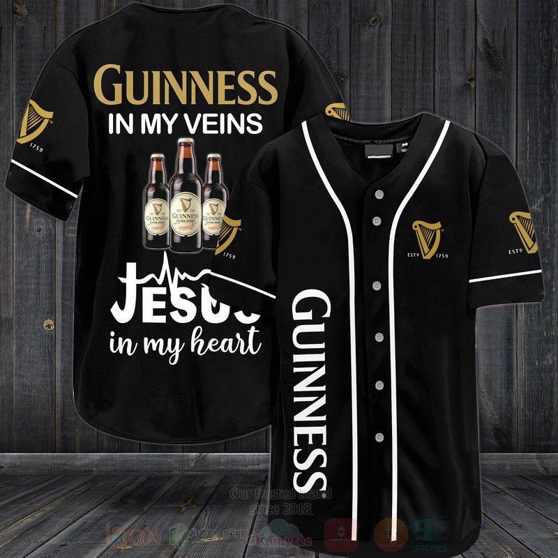 TOP Guinness Beer In My Veins Jesus Is My Heart AOP Baseball Jersey Shirt 3
