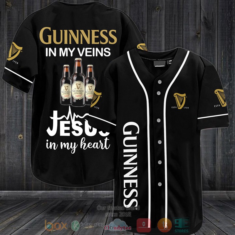 NEW Guinness in my veins Jesus in my heart black Baseball shirt 2