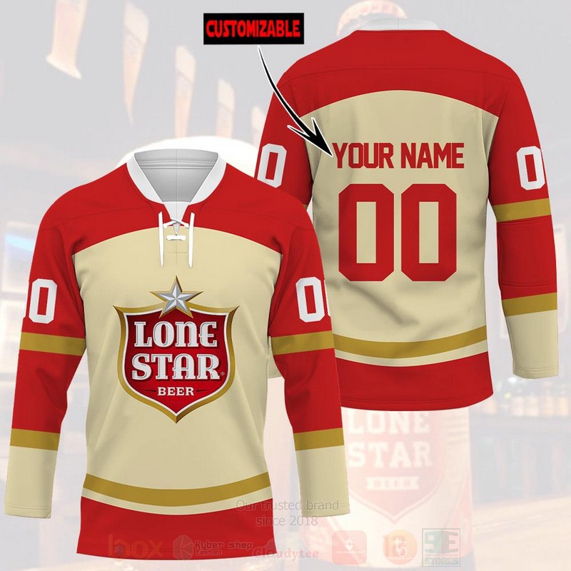 TOP Lone Star Beer Personalized Hockey Jersey T-Shirt 3