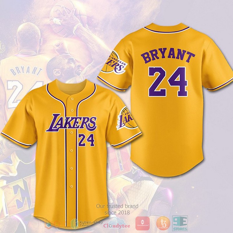 NEW Los Angeles Lakers Kobe Bryant 24 yellow Baseball shirt 2
