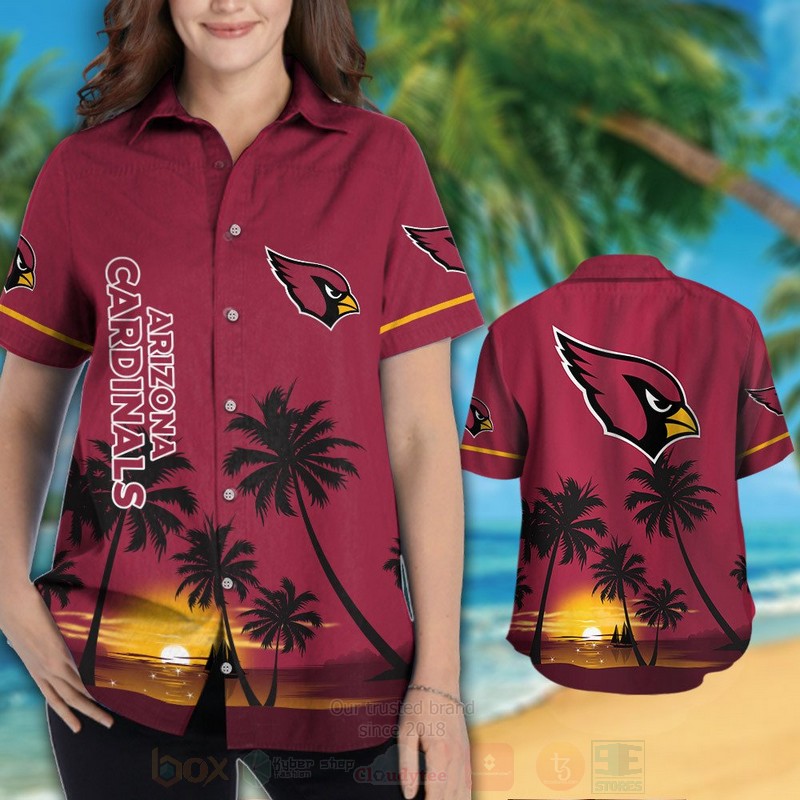 Alternative view of TOP NFL Arizona Cardinals Dark Red Tropical Shirt, Short