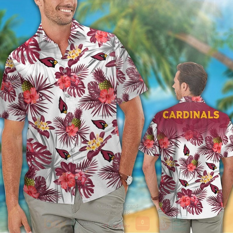 TOP NFL Arizona Cardinals Pink Hibiscus Flower Tropical Shirt, Short 6
