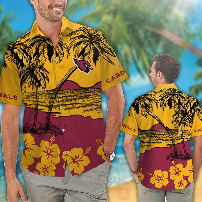 TOP NFL Arizona Cardinals Red-Yellow Hibiscus Tropical Shirt, Short 12