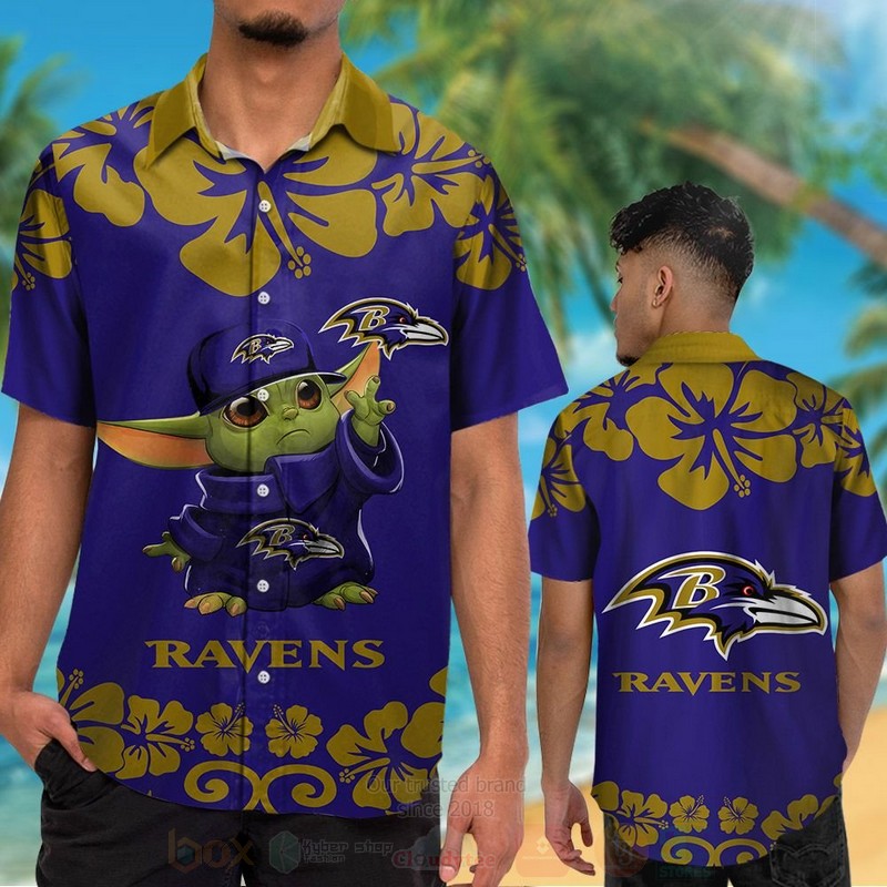 TOP NFL Baltimore Ravens Baby Yoda Tropical Shirt, Short 11