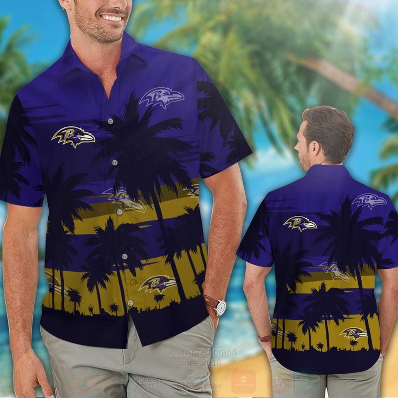 TOP NFL Baltimore Ravens Brown-Navy Tropical Shirt, Short 12