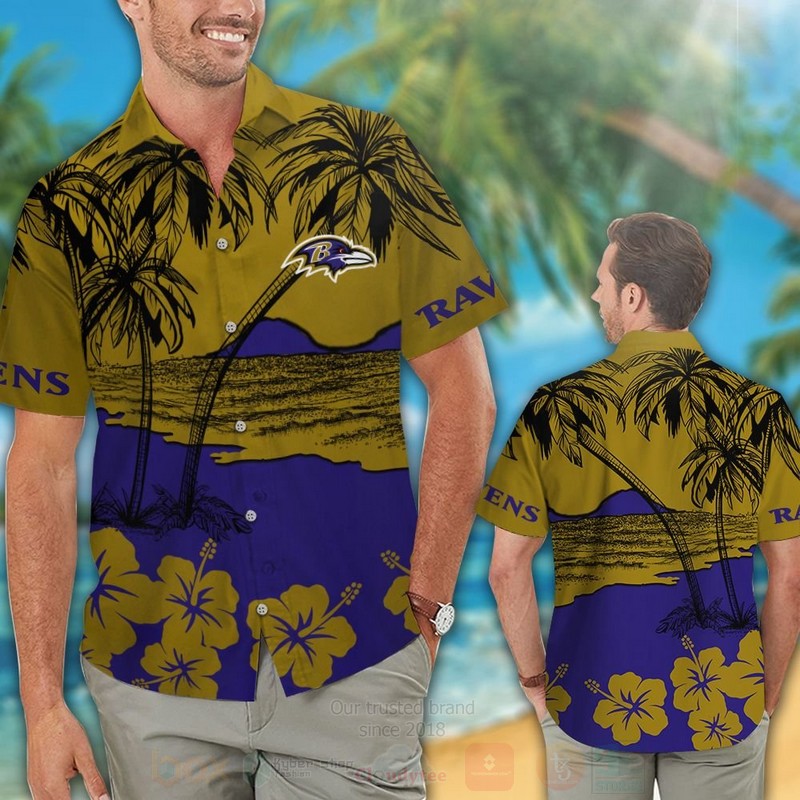TOP NFL Baltimore Ravens Brown Tropical Shirt, Short 13