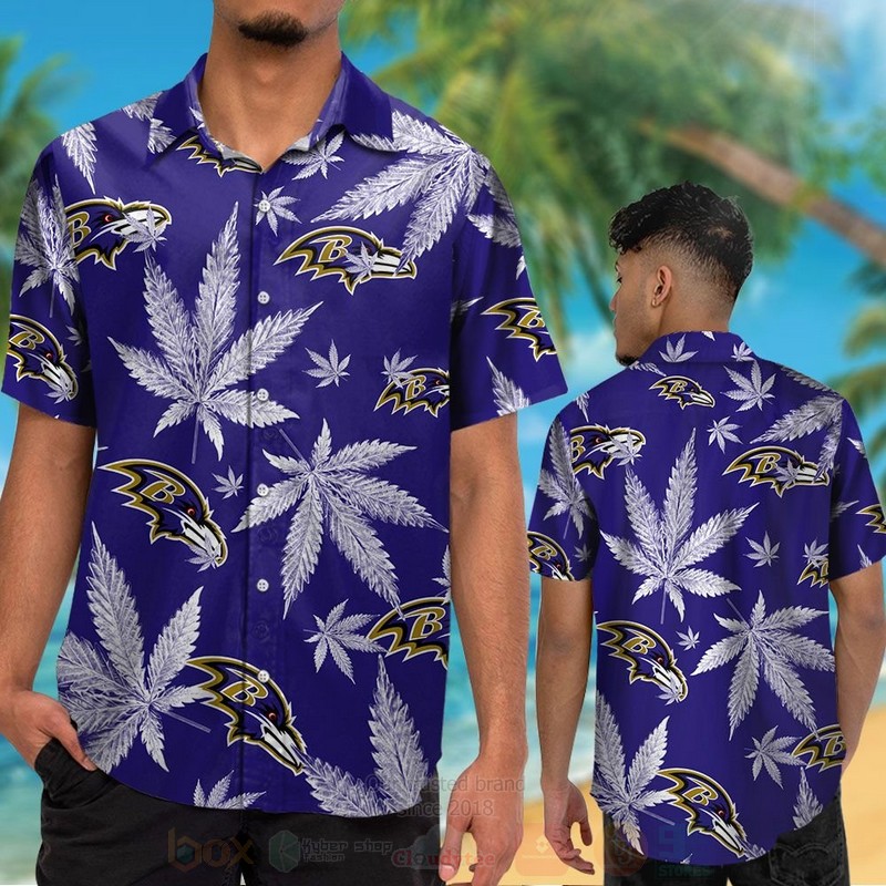 TOP NFL Baltimore Ravens Cannabis Leaves Tropical Shirt, Short 12