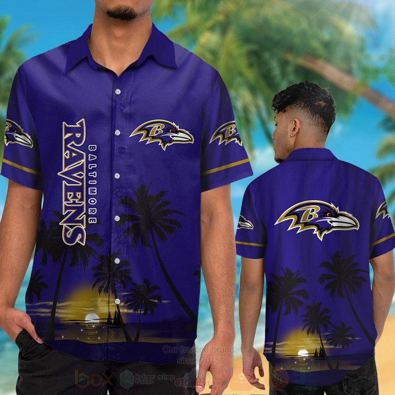 TOP NFL Baltimore Ravens Dark Blue Tropical Shirt, Short 12