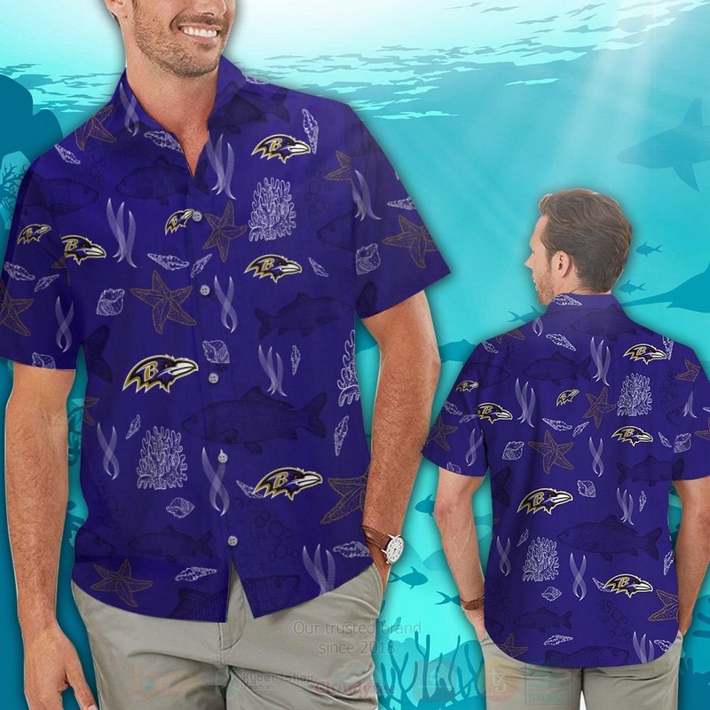 TOP NFL Baltimore Ravens Fish Tropical Shirt, Short 13