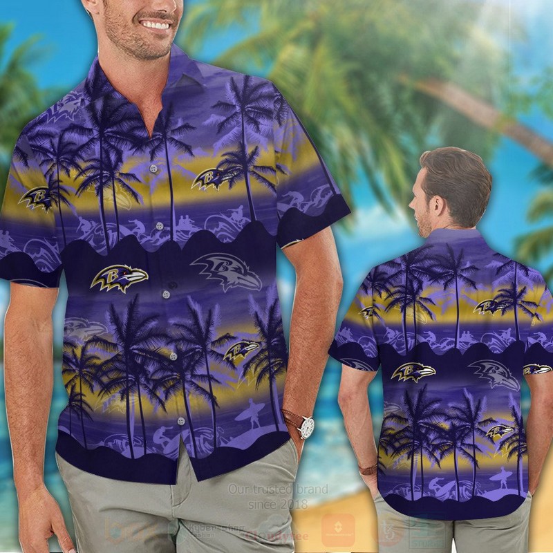 TOP NFL Baltimore Ravens Light purple Tropical Shirt, Short 13