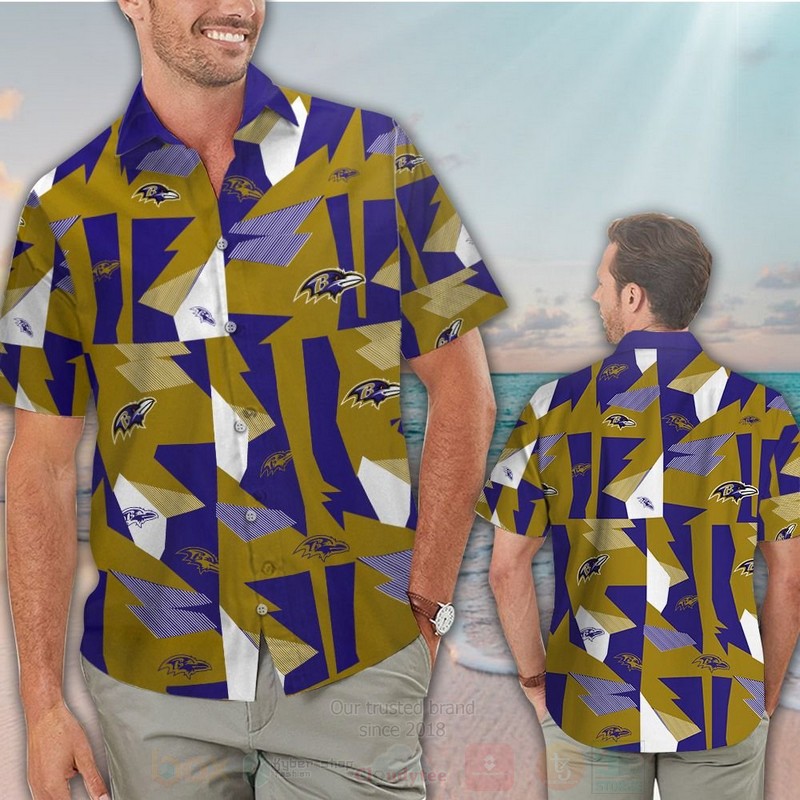 TOP NFL Baltimore Ravens Navy-Brown Tropical Shirt, Short 12
