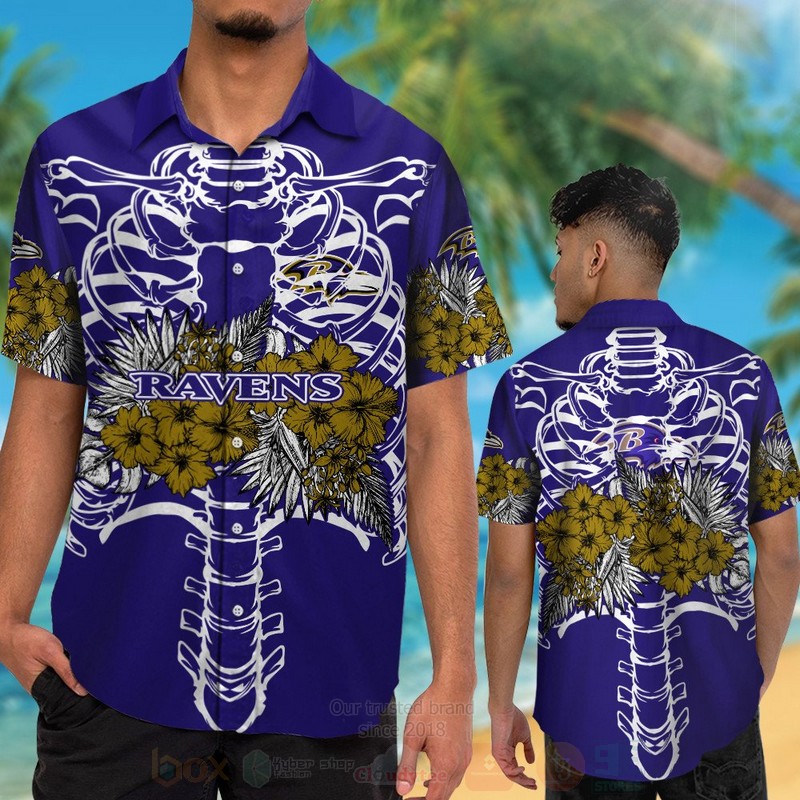 TOP NFL Baltimore Ravens Skeleton Tropical Shirt, Short 12
