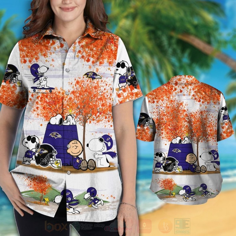 Alternative view of TOP NFL Baltimore Ravens Snoopy Autumn Tropical Shirt, Short