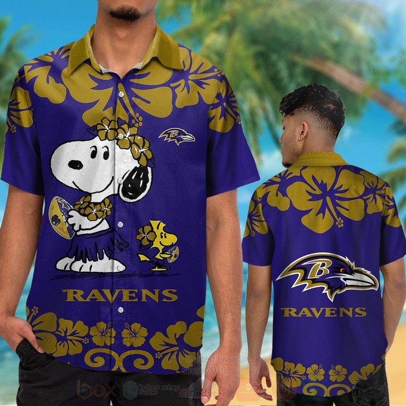 TOP NFL Baltimore Ravens Snoopy and Woodstock Tropical Shirt, Short 12
