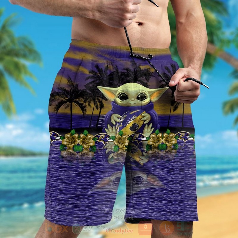 TOP NFL Baltimore Ravens and Baby Yoda Tropical Shirt, Short - Image 5