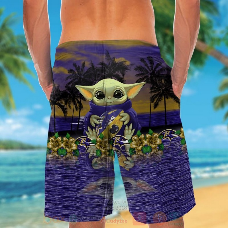 TOP NFL Baltimore Ravens and Baby Yoda Tropical Shirt, Short - Image 6