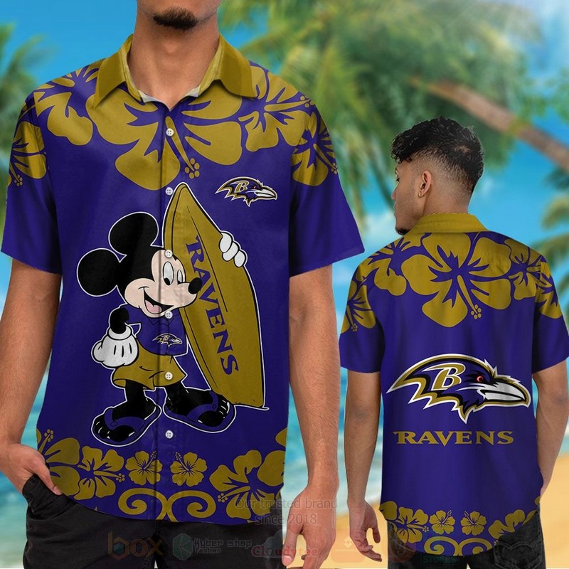 TOP NFL Baltimore Ravens and Mickey Mouse Tropical Shirt, Short 13