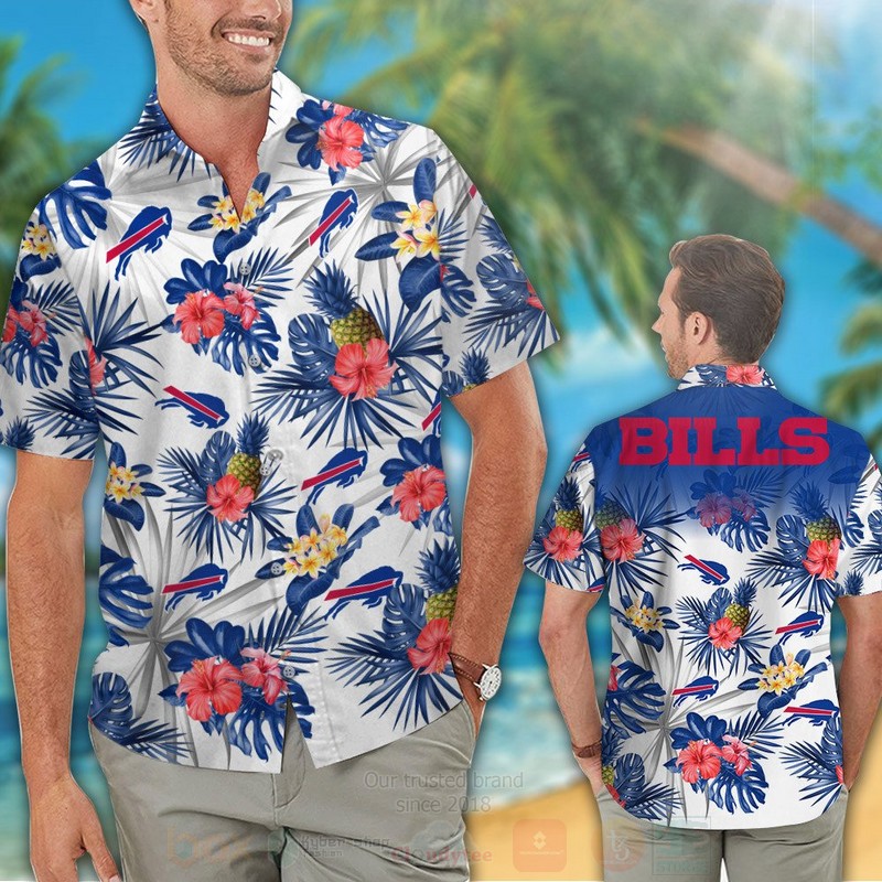 TOP NFL Buffalo Bills Blue-White Hibiscus Flowers Tropical Shirt, Short 13