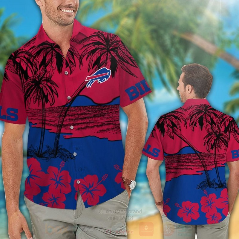 TOP NFL Buffalo Bills Red-Blue Hibiscus Tropical Shirt, Short 13