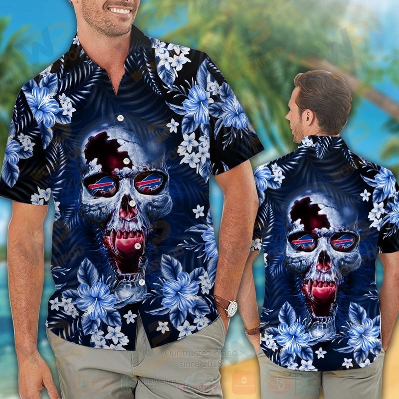 TOP NFL Buffalo Bills Skull Tropical Shirt, Short 3