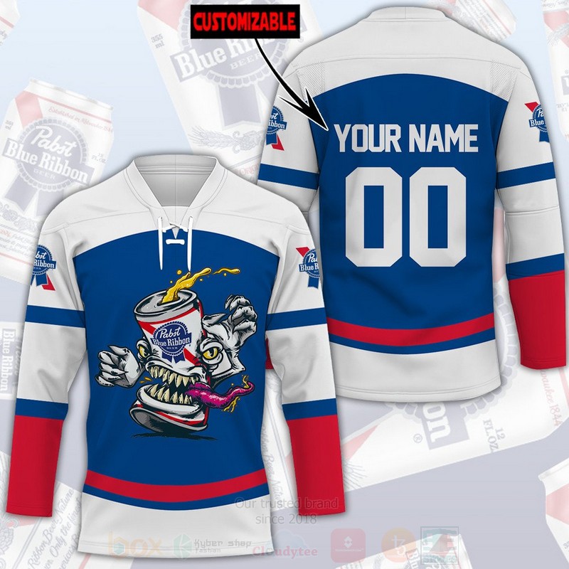 TOP Pabst Blue Ribbon Personalized Hockey Jersey T-Shirt 4