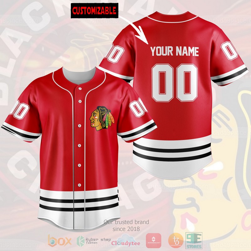 NEW Personalized Chicago Blackhawks custom red Baseball shirt 2